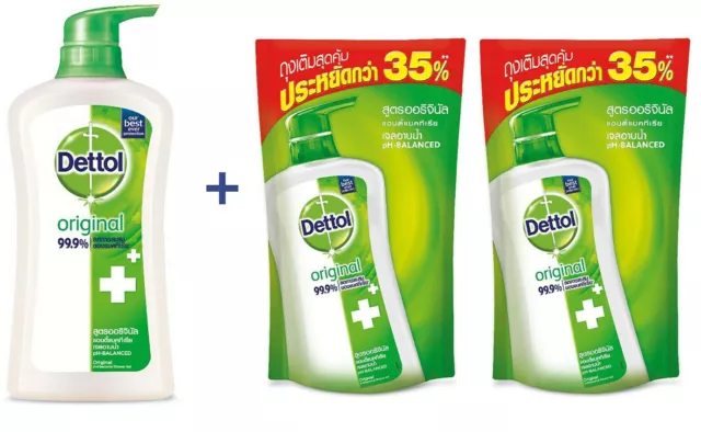 Dettol Gel Original Bath Shower 500ml Pump Head + 2 x 400ml Refill