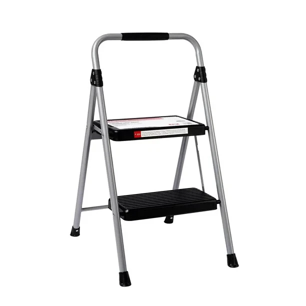 2 Step Ladder Stool Safety Anti Slip Rubber Mat Tread Steel Folding Frame DIY