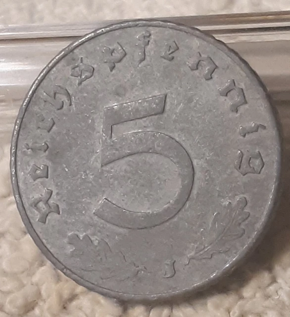 Vintage 1941 J, WW2 German 5 Reichspfennig , WWII Era Circulated Coin