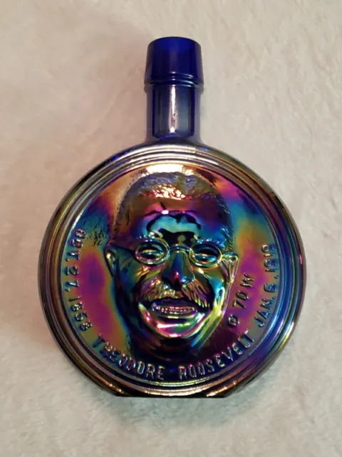 Vintage Wheaton Blue Glass Decanter President Series Theodore Roosevelt 1st Ed