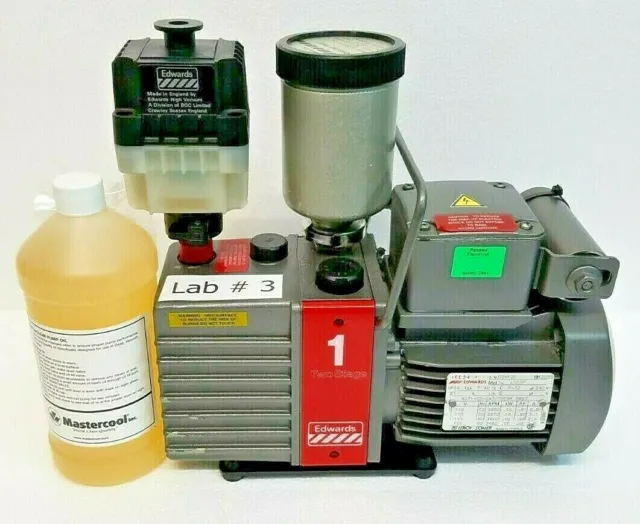 Edwards E2M-1 High Vacuum Pump w/ Oil Mist Filter, Foreline Trap and Pump Oil