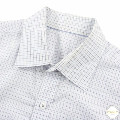 J. Hilburn Violet Blue White Goldline Giza Cotton Plaid Spread Dress Shirt 17US