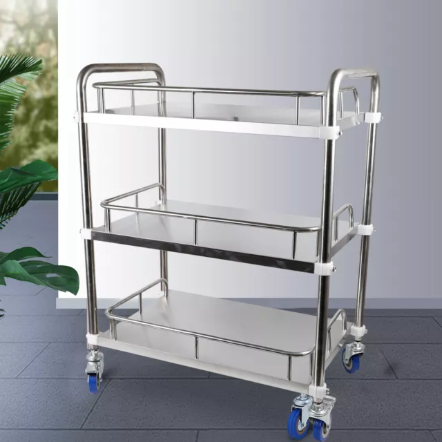 Laboratory Medical Trolley Stainless Steel Serving Cart for Hospital Silver