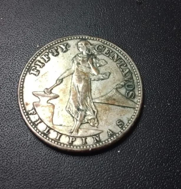 1944 S Fifty Centavos Filipinas United States of America Silver Unpolished Coin