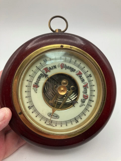 VTG Barometer Nautical Weather Station, W.Germany Stellar, Mahogany/Brass, 5.5"