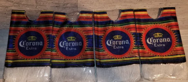 Lot of 4 Corona Light Extra Bottle Poncho Light Beer Bottle Fringe Zarape Coozie