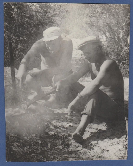 Handsome Guys with naked torso cooking food, bulges Soviet Vintage Photo USSR