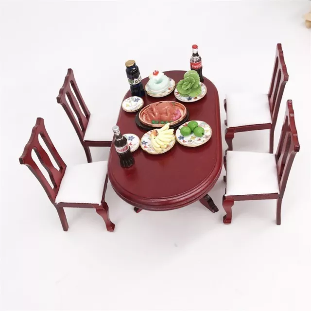 1 Set 1/12 Scale Dollhouse Miniatures Dining Table Chairs Furniture Dining Room