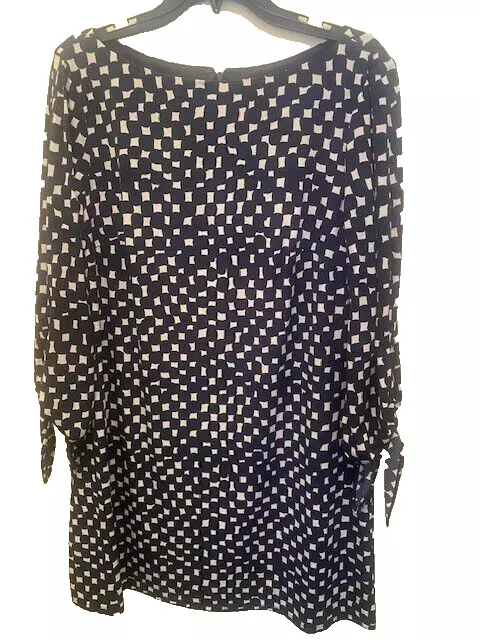 Tahari Arthur S Levine Print Shift Dress Women's 10 Black White 3/4 Sleeve