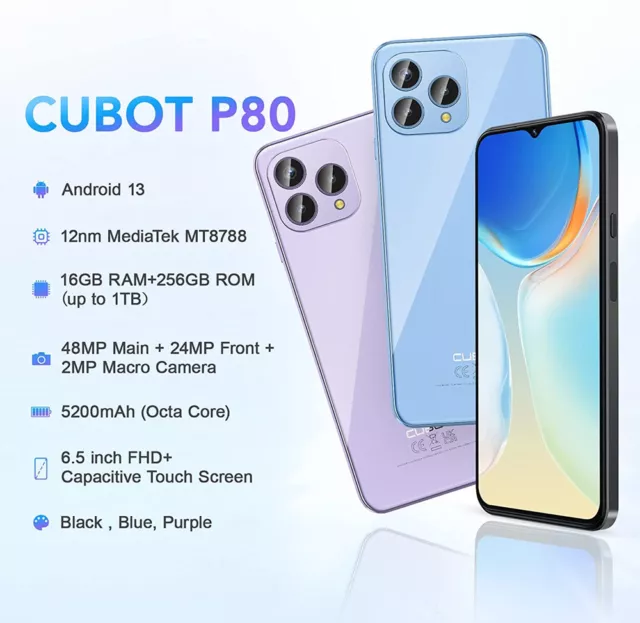 CUBOT P80 Smartphone 16+256GB Unlock Android13 Mobile Phone 5200mAh 4G 2*Sim NFC