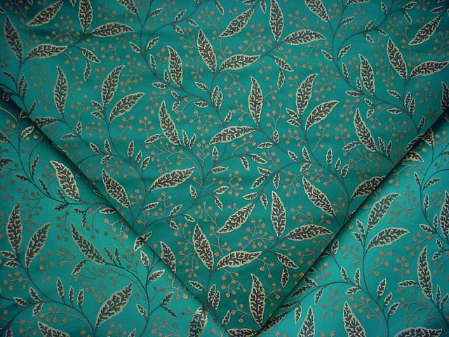 14-1/8Y Kravet Lee Jofa Teal Gold West Indies Floral Brocade Upholstery Fabric 2