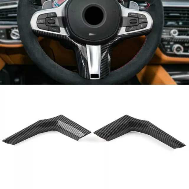 2pcs Carbon Fiber Steering Wheel Cover Decor Trim For BMW 3 Series G20 2019-2021