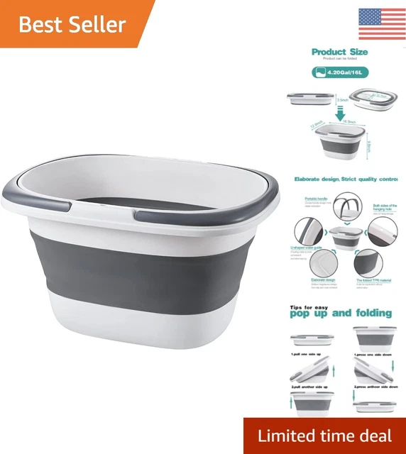 Large Collapsible Mop Bucket - Durable, Space-Saving, Portable - 4.2 Gallon Grey