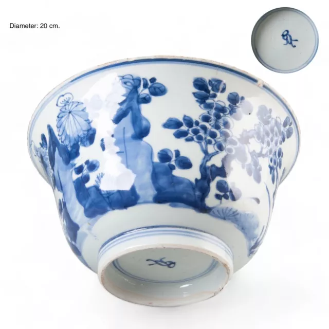 Nice large Chinese B&W porcelain bowl, flowers, Kangxi, 18th ct, Free Shipping!