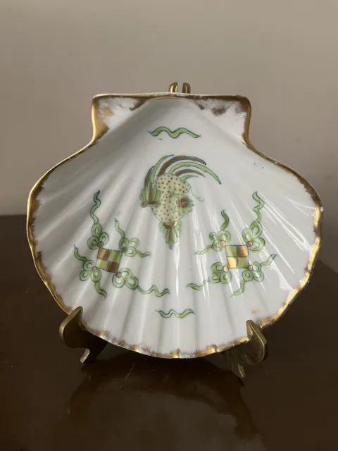 Hand-painted Antique Limoges France Porcelain Shell Dish with Fish and Gold Trim