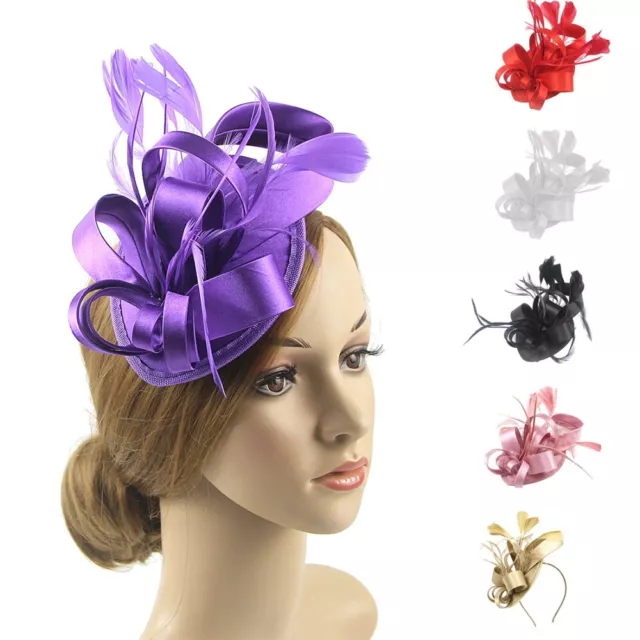 Women Headband Feathers Flower Fascinators Hat Ascot Race Top Hat Hair Clip