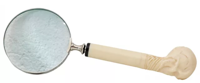 Lupa esqueleto calavera cristal de aumento estilo antiguo blanco
