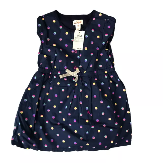 Cat & Jack Baby Girl 18M Blue Dress Short Cuffed Sleeves Colored Polka Dots