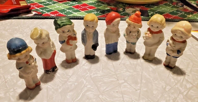 Lot Of 8 Vintage Miniature Frozen Bisque Penny Doll Figurines Made In Japan
