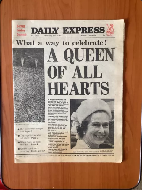 Daily Express Queen Elizabeth Ii Silver Jubilee 8 June 77 Newspaper A3