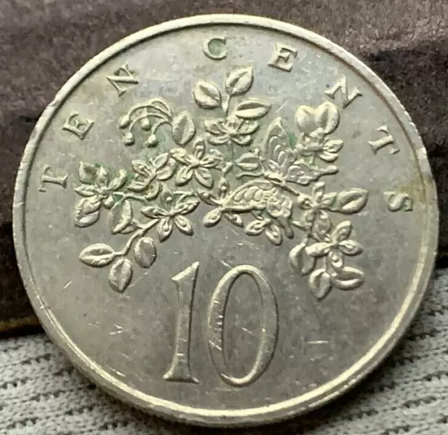 1986 Jamaica 10 Cents Coin  Butterfly and flower  #K2422