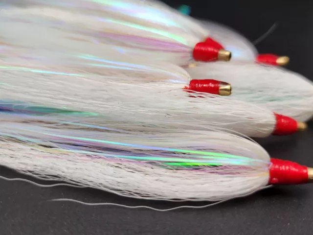 Fishing Bucktail Hair and Mylar 50-50 Teaser Slider Tube Fluke Bass Rig 10 pcs