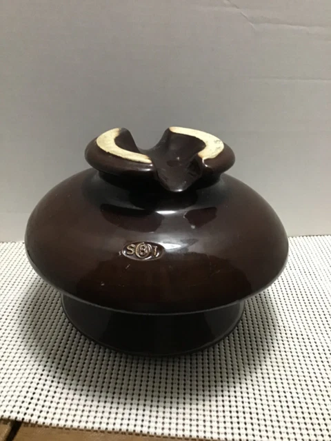 Vintage SBT Large  2 tier Glazed Porcelain Brown Insulator garden
