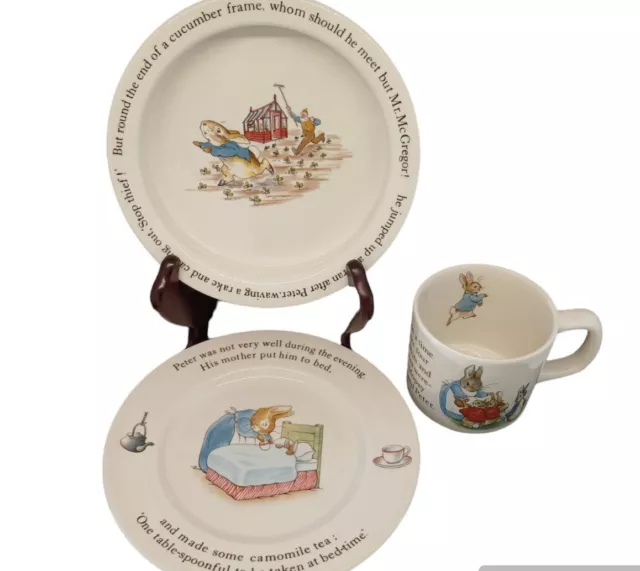 Wedgwood Beatrix Potter Peter Rabbit Child's 3 Piece Dinner Set Cup Bowl Plate