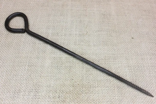 old Hanging Plant Hook 9 1/2” hanger eye vintage Hand forged iron screw starter