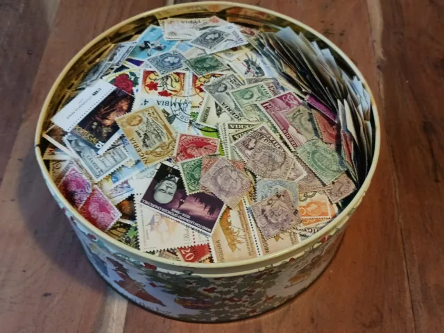 Tin of World Stamps Off-Paper Mint and Used 750g