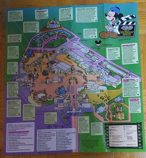 Theme Part Guide Map 1996 DISNEY MGM Studios Theme Park Map Walt Disney World Resort Retired ...
