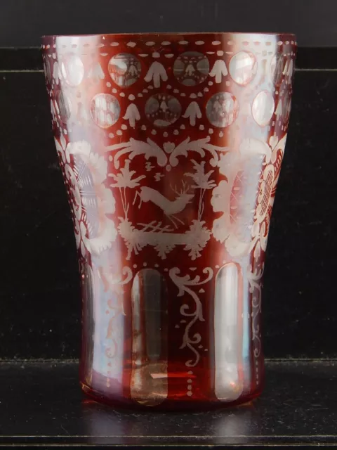 Antico Prezioso Raro Vaso Cristallo Di Boemia Rubino Inciso Biedermeier #9347 2