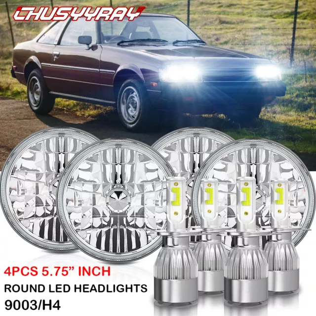 5.75" Inch Round Crystal Diamond Cut LED Chrome Glass Lens Headlights With Bulbs