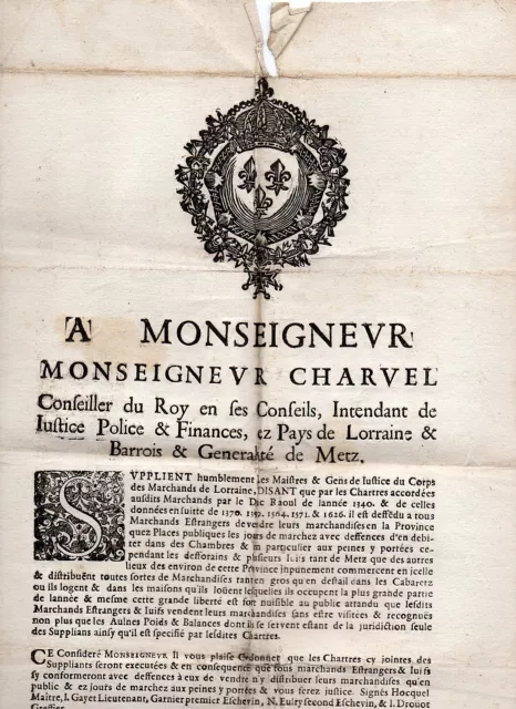 Monseigneur CHARVEL NANCY 1685 LORRAINE BARROIS METZ decret Marchand Ordonnnance
