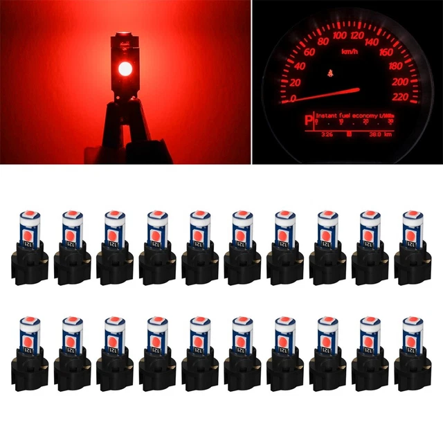 20pcs T5 Red 3030 LED Instrument Gauge Cluster Dash Light Bulbs W/ Sockets