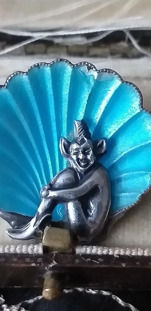 Antique Vintage Edwardian Early 1900-s Solid Silver Enamel Cornish Pixie Brooch.