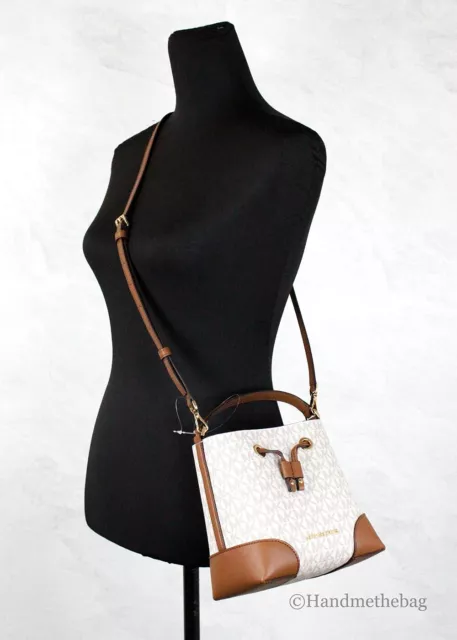 Michael Kors Mercer Small Vanilla Signature Leather Bucket Crossbody Bag 2