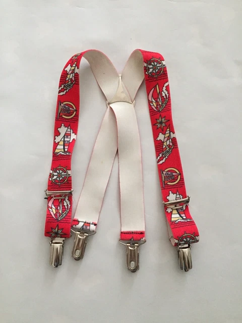 Paire de bretelles enfant vintage rouge bateaux voile