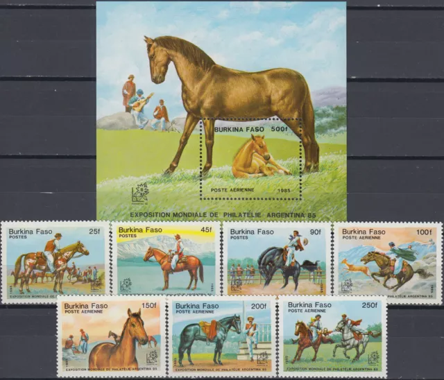 Burkina Faso Set & S/S Argentina '85 Horses 1985 MNH-19 Euro