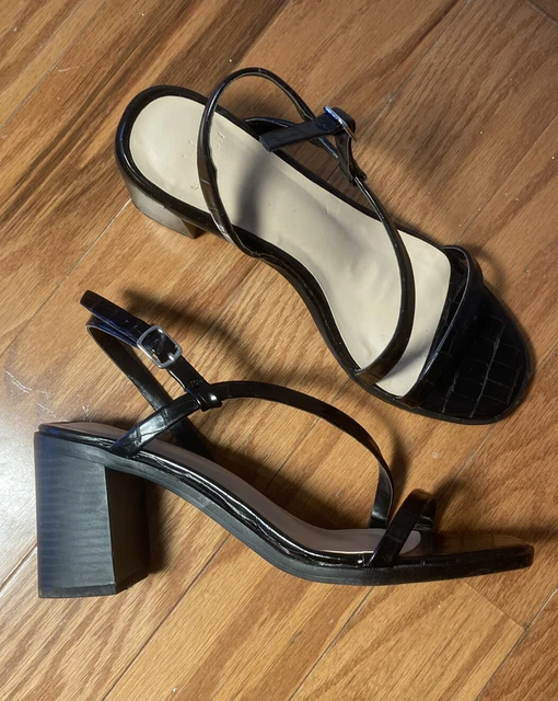 H Halston Womens Vegan Leather Black Strappy Sandals Shoes