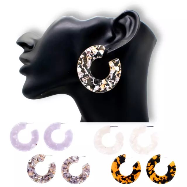 Acrylic Hoop Earrings Tortoise Shell Large Statement Stud Round Fashion Design