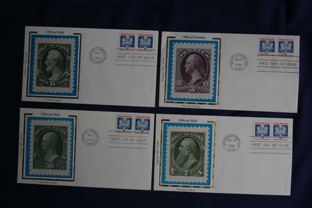 Official Mail Coil Stamps 4 FDCs Colorano Cachets Sc#O138A-B,O140-141 CO326