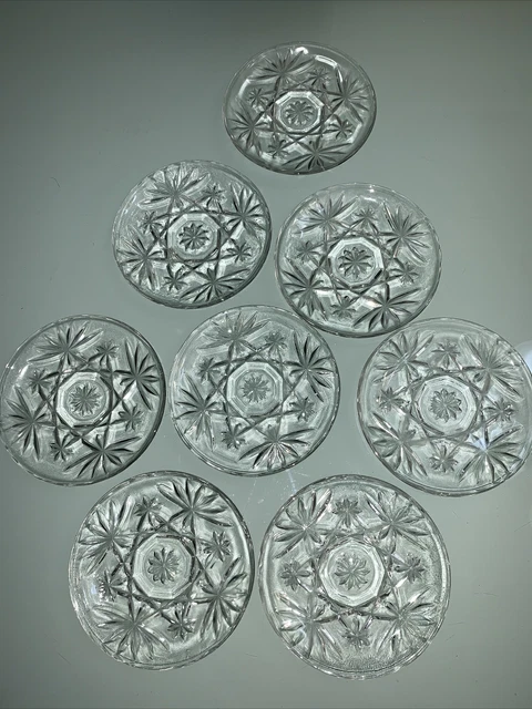 8 Hawkes? American Brilliant Cut Glass Plates 4 1/2” Wide Perfect