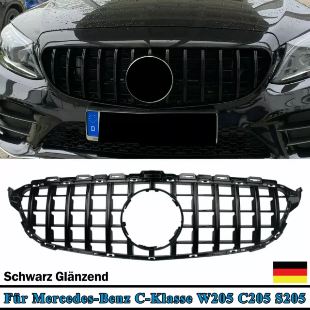 Für Mercedes C-Klasse W205 C205 S205 Kühlergrill Panamericana GT Glanz Schwarz