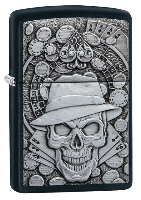 Orig. Zippo "Gambling Skull" Lighter ** New ** 60005515 Pl 218 Game Play Cards