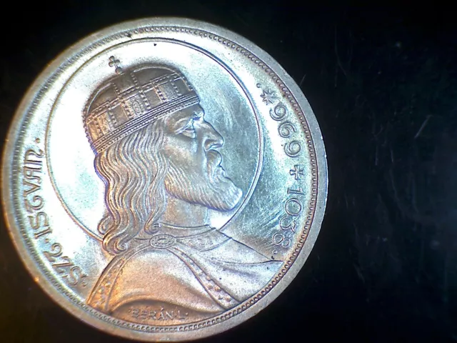 1938 HUNGARY King Saint Stephan VINTAGE Old Silver 5 Pengo Hungarian Coin