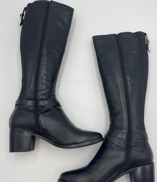 BLACK LEATHER HIGH Heel Tall Boots Size 5 38 7W By Rockport