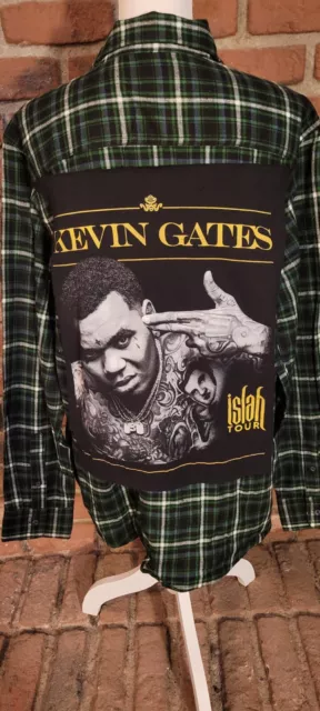 Kevin Gates rapper  logo on upcycled flannel.  Custom-made to any size!