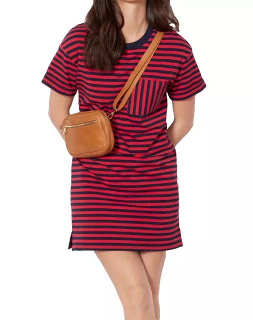 New w/Tag! Evereve Women's Striped T-Shirt Dress in Red/Blue Women's XS