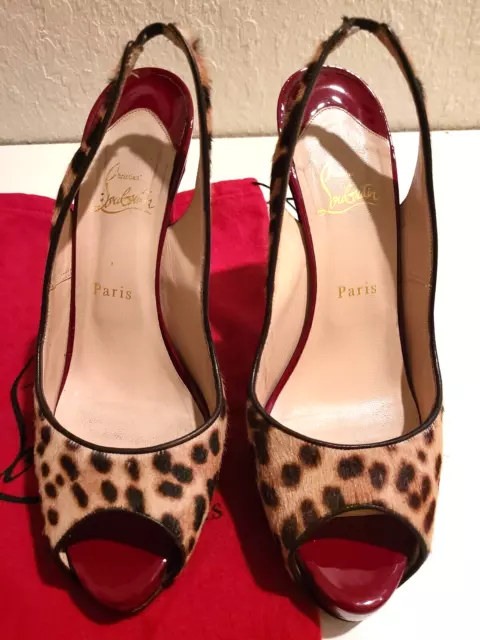 CHRISTIAN LOUBOUTIN Prive Leopard print, pony hair, peep toe, sling back heel!!!